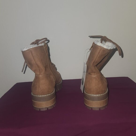 Universal Thread Tessie Sherpa Hiking Boots Faux Suede Leather Cognac Size 7 - Picture 6 of 8